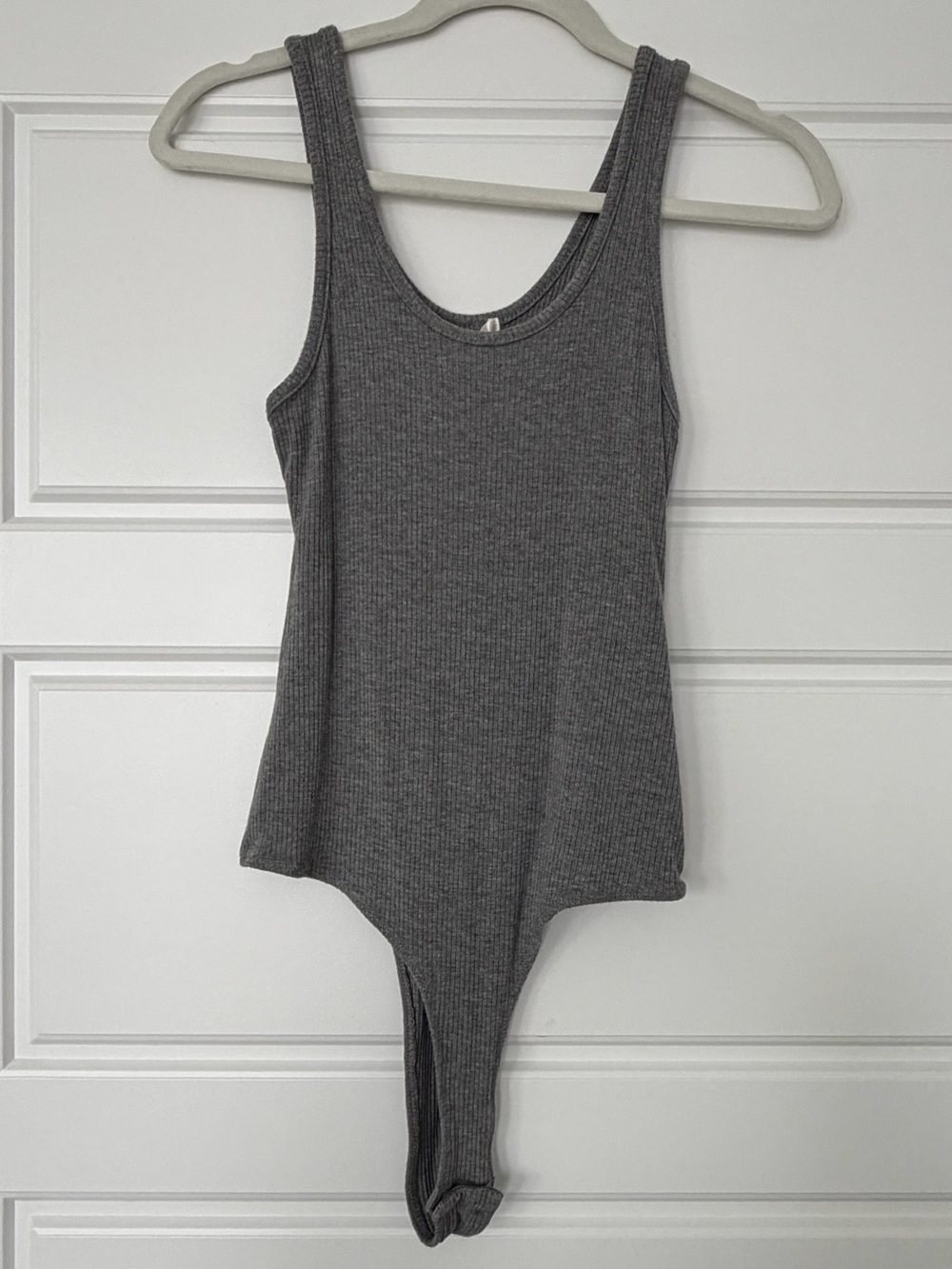 Bozzolo Gray Ribbed Scoop Neck Bodysuit